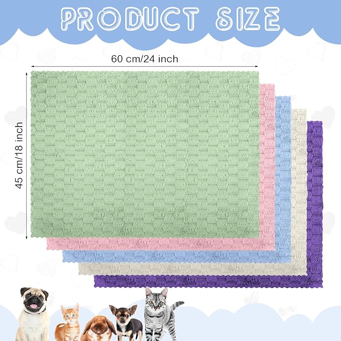 SmoothNovelty 5 Pcs Waterproof Guinea Pig Blankets Washable Small Animal Pee Pad Pet Blanket Sleep Bedding Mats Absorbent Guinea Pig Cage Liner Reusable Pet Sleep Pad(Multicolored,18" X 24",Classic)