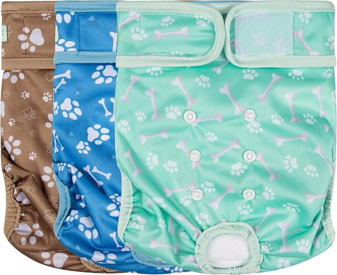 wegreeco Washable Female Dog Diapers Highly Absorbent Reusable Diapers for Dog in Heat Period, 3 Pack (Dog Bone, Small)