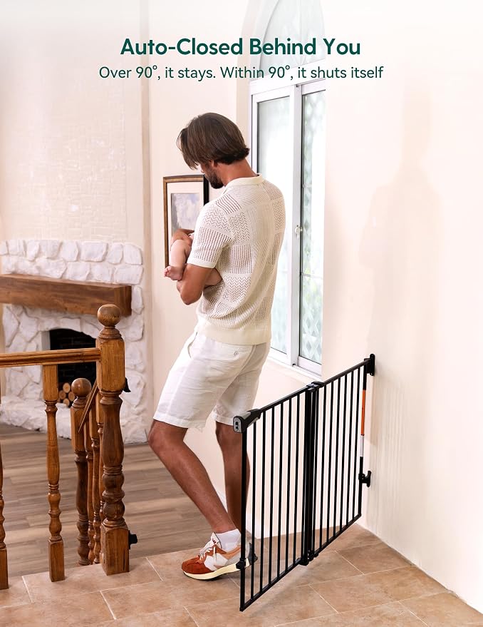 Babelio Baby Gate for Stairs, Kitchen & Doorways, No Bottom Bar| Easy Install| One-Handed Operation| Auto-Close| Hardware Mount Safety Dog Gate (Black - B17, 34" H, 26-43" W-Standard 2 Pcs)