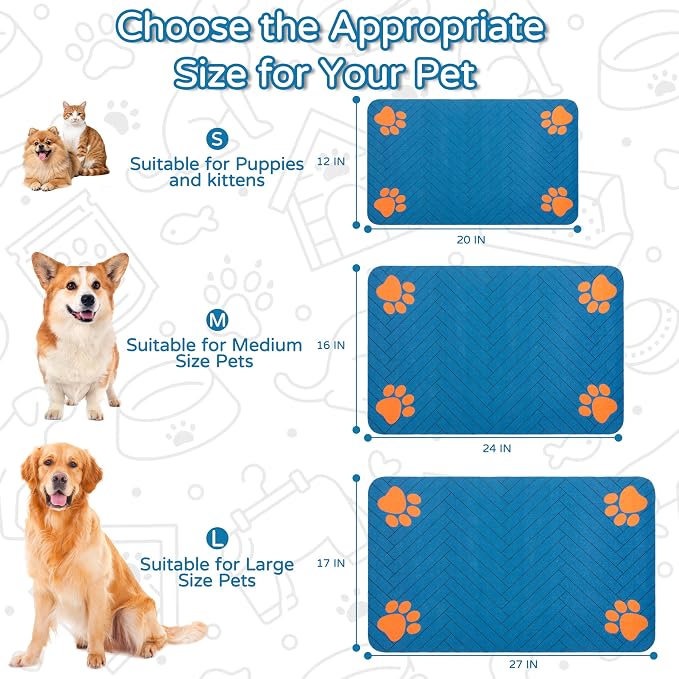 Pet Feeding Mat-Absorbent Dog Feeding Mat for Food and Water Bowl,No Stains Pet Placemat,Quick Drying Water Dispenser Mat for Dog and Cat,Easy to Clean Dog Accessories(S,Navyblue)