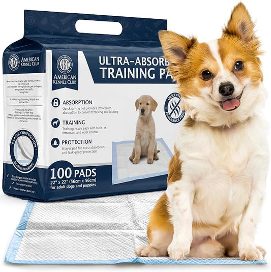 American Kennel Club Puppy Training Pads with Ultra Absorbent Quick Dry Gel – 22 x 22 Pee Pads for Dogs - 100 Count (Unscented)