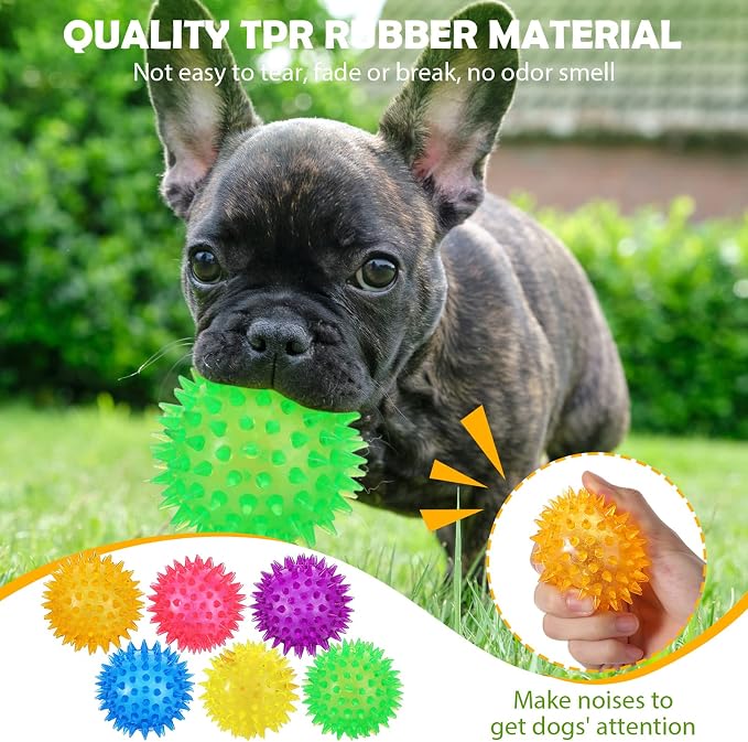 Jerify 60 Pieces 2.56 Inches Squeaky Balls for Dogs Small Spiky Dog Ball Fetch Rubber Balls Puppy Spikey Ball Dog Chew Toys Christmas Small Pets Clean Teeth and Training, Multicolor