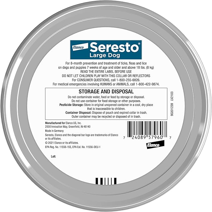 Seresto Flea & Tick Collar for Dogs Over 18 lbs., Treatment & Prevention, Vet-Recommend, 8 Month Protection (Pack of 2)