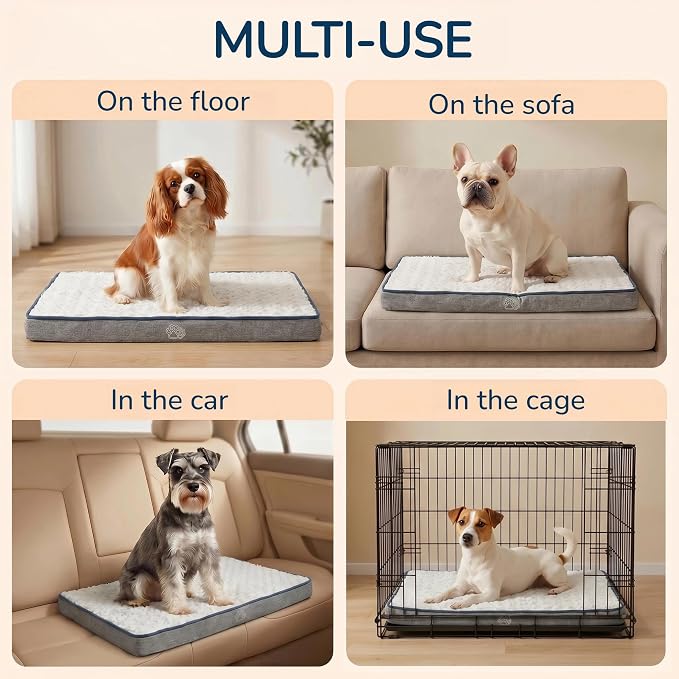 EMPSIGN Reversible Dog Bed Mat, Washable Pet Bed for Large Medium Small Dogs, Kennel Pad with Removable Cover, Bed Mattress for Crate Kennel, All Season Dual-Sided Plush & Canvas Pet Bed