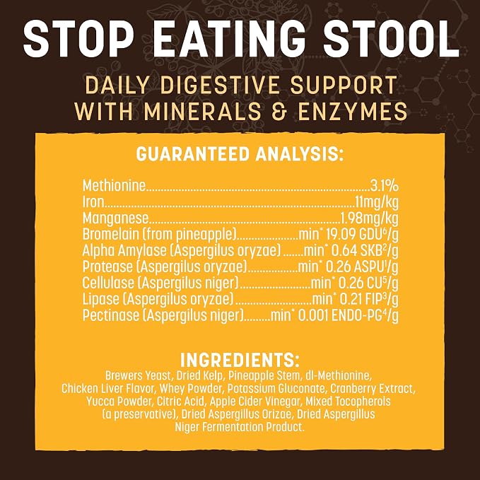 Earth Animal Apothecary Powder Supplement - Stop Eating Stool Nutritional Powder for Dogs & Cats - 8 oz
