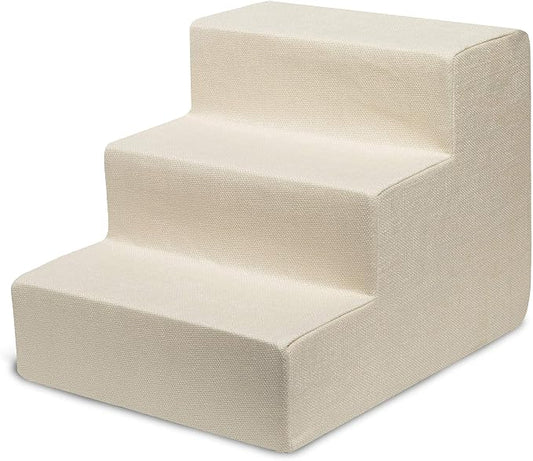 Best Pet Supplies Dog Stairs & Steps - Foam Steps for Small Dogs & Cats, Non-Slip Indoor Balanced Pet Step Support, Dog Ramp, No Assembly, Ivory, 3-Step (13.5-inch Height)