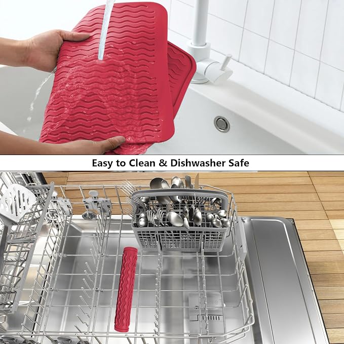 ZLR 4-in-1 Silicone Mat 12" x 12" / 305 x 306mm Square - Dish Drying Mat, Air Fryer Mat, Coffee Maker Pad & Heat Resistant Trivet (up to 450°F) - Non-Slip Food-Grade BPA-Free (Lava Red)