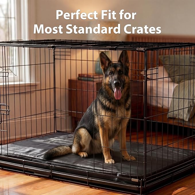 RRPETHOME 3.5" Indestructible Chew Proof Dog Beds for Aggressive Chewers,Durable Waterproof Fabic Chew Resistant Crate Dog Bed for Puppy Teething & Active Dog, Orthopedic Egg Foam（Black 47x29x3.5）