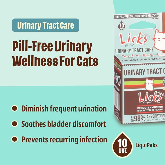 Licks Urinary Tract Care - Fast-Acting Urinary & Bladder Health Support for Cats - Cranberry, D-Mannose, Omega 3 & L-Lysine - Pill-Free Gel Packets - Savory Flavor - 10 Packets
