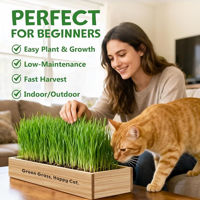 LUOJIBIE Cat Grass Kit for Indoor Cats, Cat Grass Seeds Set, Non-GMO Wheat Grass, Mothers Day Gifts for Mom, Unique Christmas Birthday Gifts for Women Men Girl, House Warming Gifts for Cat Lover