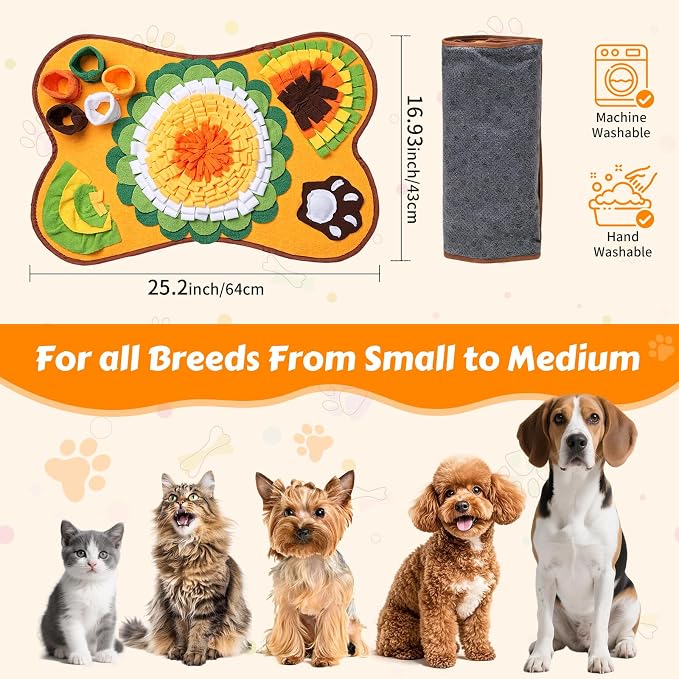 Snuffle Mat for Dogs, Pet Foraging Mat for Small and Medium Dogs, Interactive Puzzle Sniff Pad for Puppies to Keep Busy & Stress Relief, Slow Feeder Mats with Squeaky Sounds