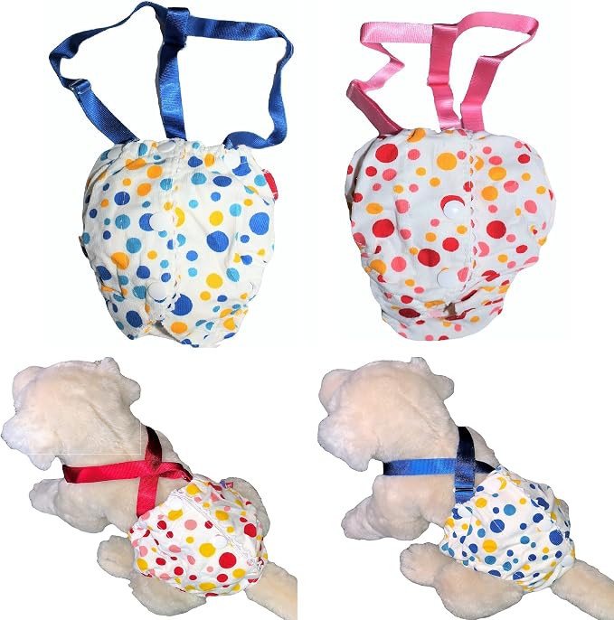 Female Dog Diaper with Suspenders Reusable Washable for Small Dog Breeds (RED, XSmall: Waist 7" - 10")