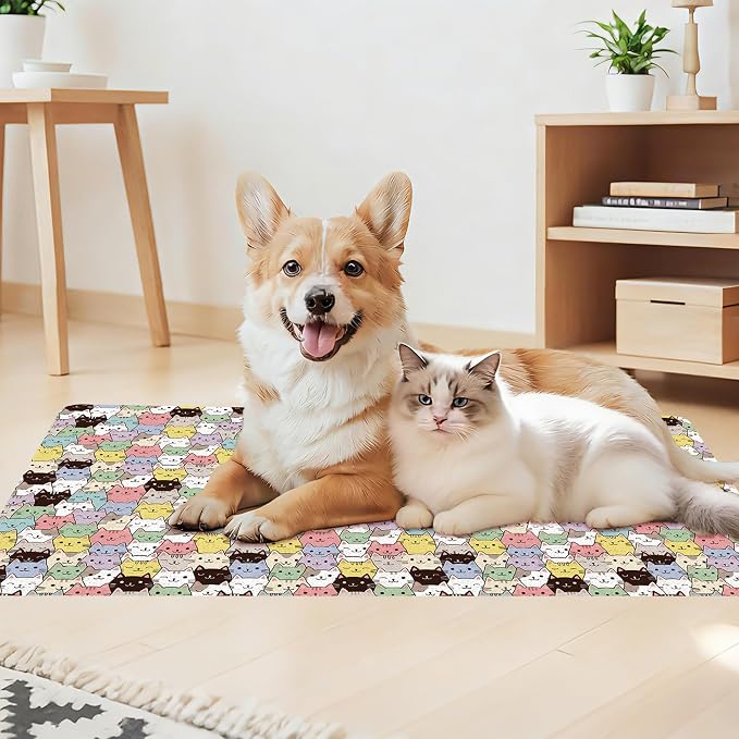 Cat Food Mat, Absorbent Pet Feeding Mat for Dog & Cat Food and Water Bowl, Non-Slip Quick Dry Pet Placemat Floor Protector for Messy Drinkers(17 x 30in)