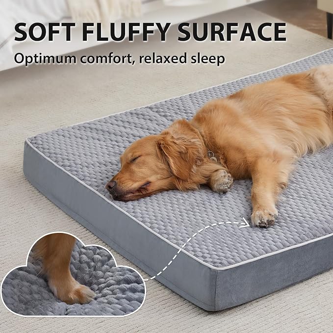 LEXTRO XXL Waterproof Orthopedic Dog Bed for Crate Mat, 47x29 Extra Large Dog Bed Washable with Removable Washable Cover, Comfortable Dogs Crate Pad for Large Size Dogs, Gray