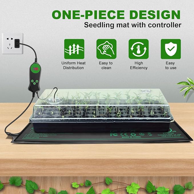 Seedling Heat Mat with Built-in Thermostat 4 Pack, 10" x 20.75" Waterproof Plant Heating Pad with Temperature Controller for Hydroponic,Germination, Indoor Gardening, Greenhouse, MET-Certified