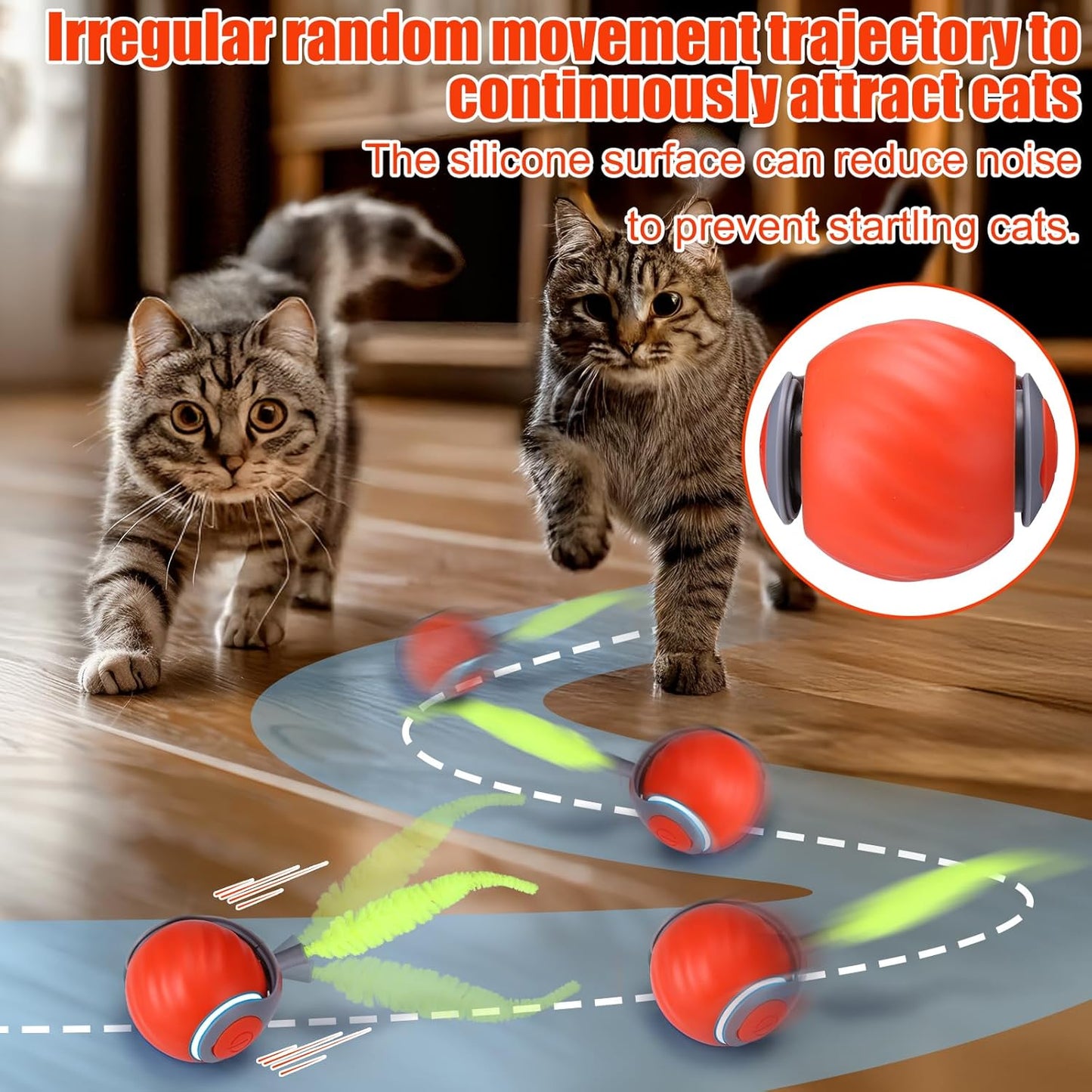 AIERSA Interactive Automatic Cat Toys for Indoor Adult Cats,Self Play Speed Tail Toy with 3 Tails and 4 Springs (Orange)