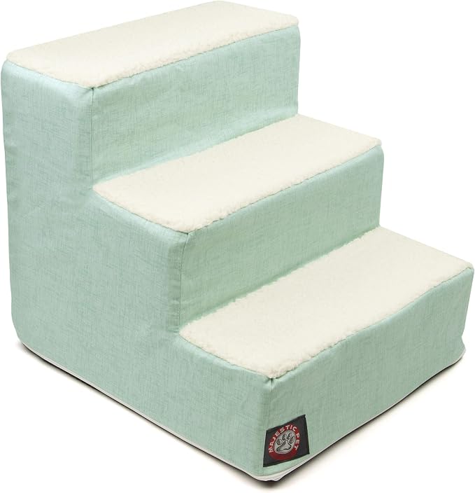 Majestic Pet 3 Step Portable Dog Stairs for Small Dogs to get on Bed Supports 25 lbs or Less – Dog Steps for High Bed with Machine Washable Cover – Pet Stairs for Cats Jackson Heathered Mint Teal
