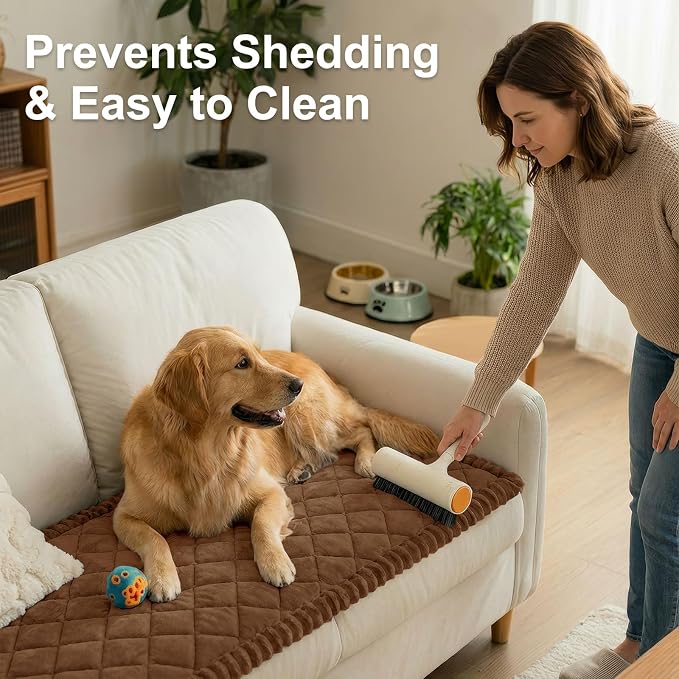 Smiry Couch Cover for Dogs, Non Slip Washable Pet Sofa Protector for Large Dogs, Cats, Fuzzy Plush Sofa Covers for 3 Cushion Couch, Against Fur, Dirt & Scratch Resistant, Brown, 27.6"×70.9"