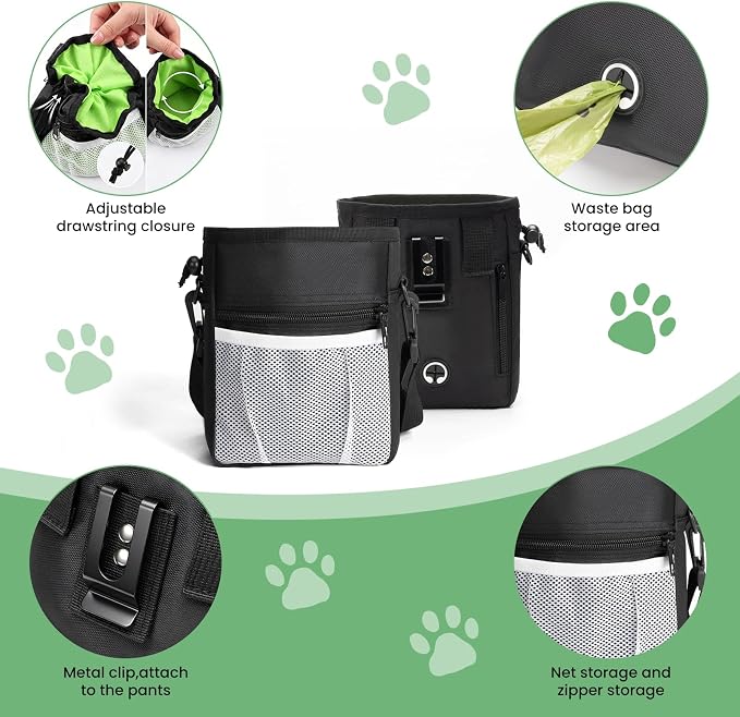 Dog Training Kit - Pet Training Waist Bag Built-in Poop Bag Holder, Dog Treat Pouch with Magnetic Closure, Dog Poop Bag, 2-in-1 Whistle Clicker, Ultrasonic Silent Whistle, Puppy Training Clickers