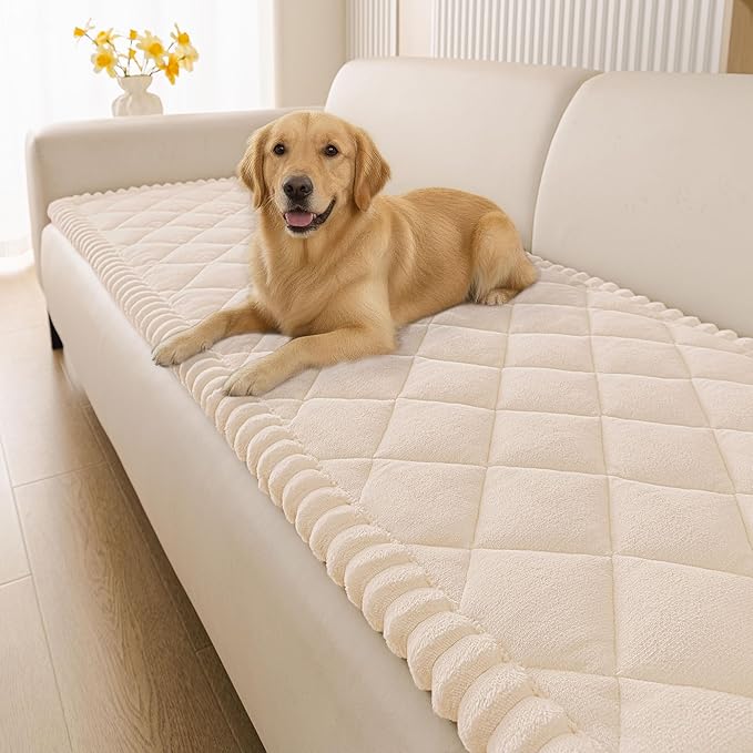 Smiry Couch Cover for Dogs, Non Slip Washable Pet Sofa Protector for Large Dogs, Cats, Fuzzy Plush Sofa Covers for 3 Cushion Couch, Against Fur, Dirt & Scratch Resistant, Apricot, 27.6"×95"