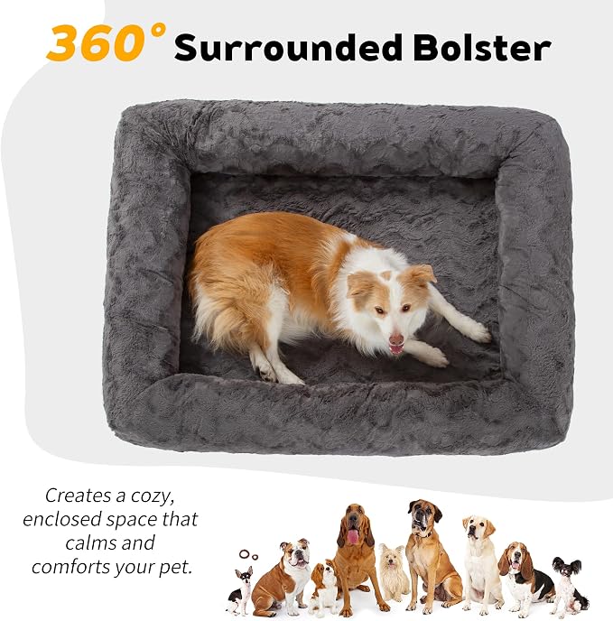 Memory Foam Dog Bed, Extra Large Orthopedic Dog Sofa with Sides and Waterproof Liner, Washable Bolster Pet Bed Couch with Removable Cover, Jumbo Plus | 60 inch, Dark Gray