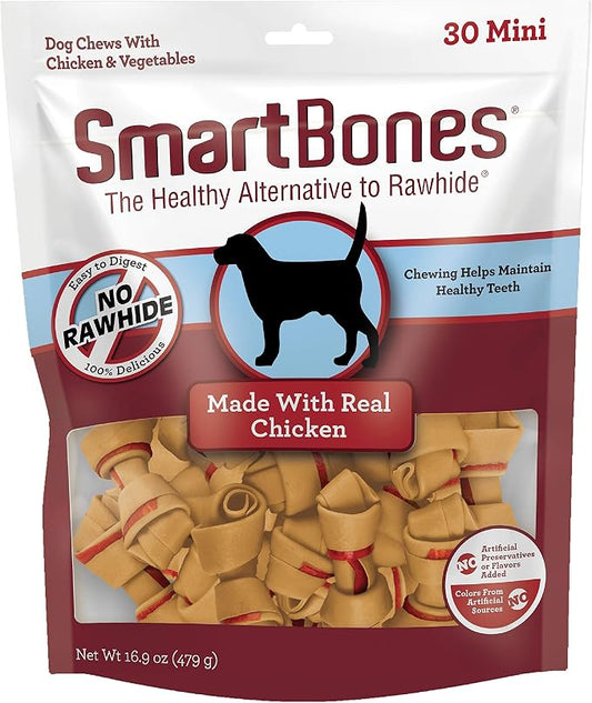 SmartBones with Chicken Mini Chews 30 Count, Rawhide-Free Chews for Dogs, No Artificial Preservatives or Flavors Added, 16.9 OZ (SBC-00309)