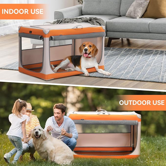 40" Collapsible Dog Crate for Large Dogs - Portable Soft Travel Kennel with Lockable Zippers, Waterproof Base, Washable Cover, Patented Screw Frame for Adjustable Tension, Outdoor, Indoor, Car Use