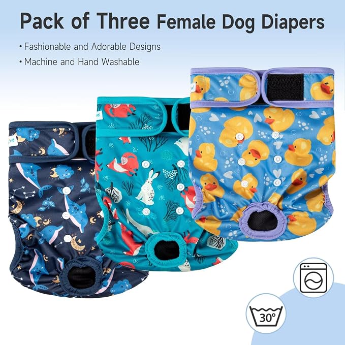 Paw Legend Washable Reusable Female Dog Period Diapers for Heat Doggie Puppy Diapers for Female Dogs (3 Pack, Large)
