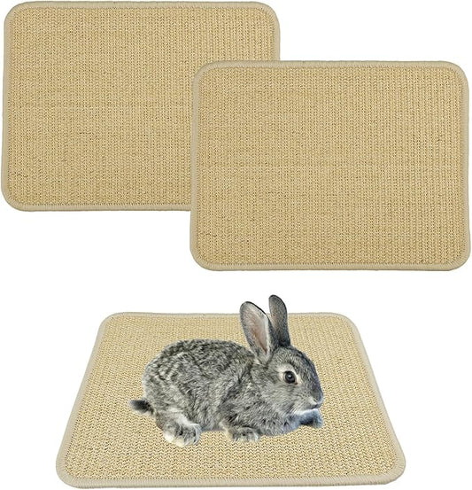 2 Pcs Rabbit Scratching Pad Natural Sisal 16x12in Bunny Toys Chew Mat for Nails Grinding, Digging & Resting – Safe Cage Liner Rug for Rabbit, Guinea Pig, Ferret Toy