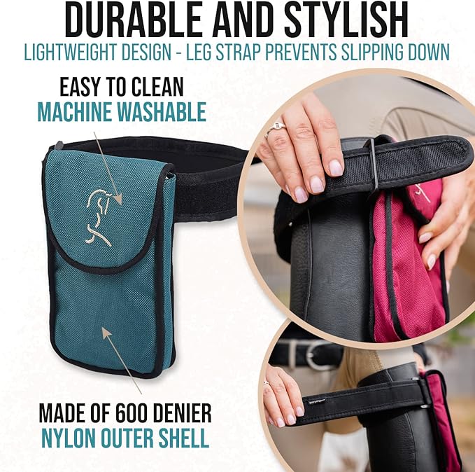 Woofhoof Equestrian Cell Phone Holder, XL Aqua On The Calf/Leg Band Holster - Perfect Horse Accessories, Universal Fit, Padded Strap, Magnetic Closure, Made of Durable Nylon, Machine Washable