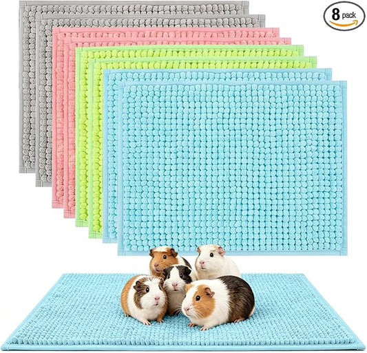 Guinea Pig Cage Liner, 8 Pcs, 16x12 Inch, 4 Colors | Washable & Reusable, Fleece Bedding Pee Pads, High Absorbent, Non-Slip, For Rabbit Bunny Hamster Chinchilla