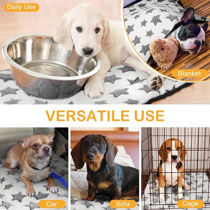 VitalCozy 4 Pcs Dog Crate Pads, Ultra Soft Warm Washable Anti-Slip Kennel Bed Mat for Pets, Reversible, Replaceable, Cage Liner for Small Medium Large Dogs and Cats(18 x 24 x 1.6 Inch,Star,White)