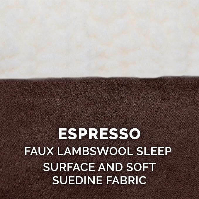 Furhaven Pillow Dog Bed for Large Dogs w/ Removable Washable Cover - Sherpa & Suede Mattress - Espresso, Jumbo/XL