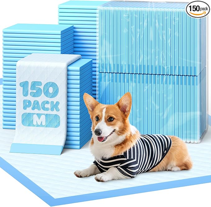 Powools Puppy Pads - Super Absorbent & Spill-Proof Pee Pads for Dogs with 6-Layer Material, Quick-Dry Potty Pads for Floors, Furniture, Vehicle, 22" × 22", 150 Packs