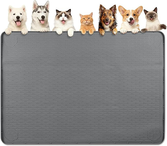 Dog Food Mat, Extra Large 70" x 45" Silicone Pet Feeding Mat with Raised Edge Pet Placemat for Small, Medium, and Large Pets Non-Slip, Easy to Clean (Dark Grey)