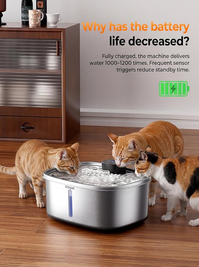 Dog Cat Water Fountain 10L Metal Wireless Dog Water Fountain Stainless Steel Water Bowl for Small Large Dog,Fresh Flow Large Capacity Dog Dispenser, Wider Drinking Area, Ultra-Quiet - 8 Filter