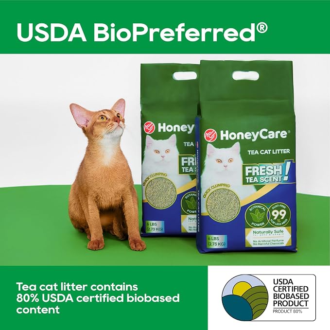 HoneyCare Tea Cat Litter | Natural Plant-Based Formula | Long-Lasting Odor Control | 99% Dust-Free & Low Tracking | Flushable Cat Litter | 24-lbs Value Pack (6 lbs x 4)