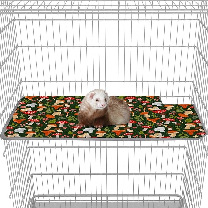 Bienbee Ferret Cage Liner Set, Waterproof Ferrets Cage Accessories for Small Animals Rats Chinchillas Hedgehogs Ferrets(Green Mushroom,Top Pan Liner)