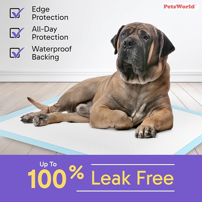 PetsWorld 2XL Dog Pee Pads 28"x44" 400 Count – Extra Large Pet Pee Pads for Dogs & Puppies, Heavy Duty Leak-Proof Dog Training Pads, Super Absorbent Quick-Dry Potty Pads with Odor Control