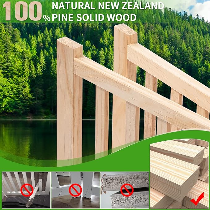 YOCAN Non-Painted Wooden Freestanding Dog Gates for The House,Doorways, Stairs,Wood Dog Fences Indoor Pet Gate,Step Over Fence-3 Panels L:69" H:16.9"