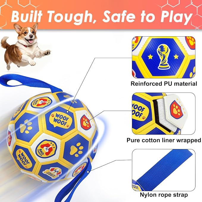 Vivifying Dog Toys Balls, 6 Inch Durable PU World Cup Soccer Ball for Small Medium Dogs, Releases Extra Energy & Helps Prevent Boredom Chewing