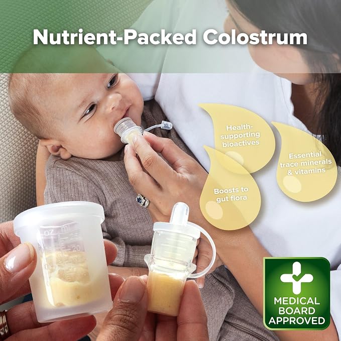haakaa Colostrum Collector Kit 2ml/6pcs & Lidded Feeding Cup 25ml - Collect, Store & Feed Colostrum Ready-to-Use Pack, Reusable Colostrum Syringes Set for Liquid Gold
