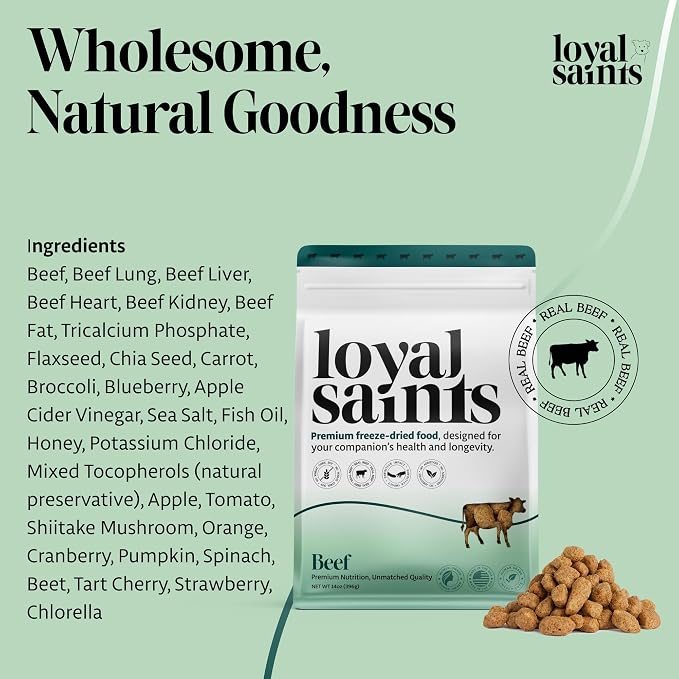Human Grade Freeze Dried Raw Dog Food, Premium Beef, Made in USA with USDA Organic Produce, High Protein, Grain Free, Complete Meal or Topper for All Breeds, 5 oz