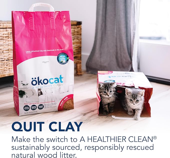 ökocat Super Soft Wood Unscented Clumping Cat Litter, 10.6 Pounds - Natural Ingredients, Stops Odor, Clumps Solid, 99% Dust Free, Great for All Cats, Sensitive Paws, Kittens