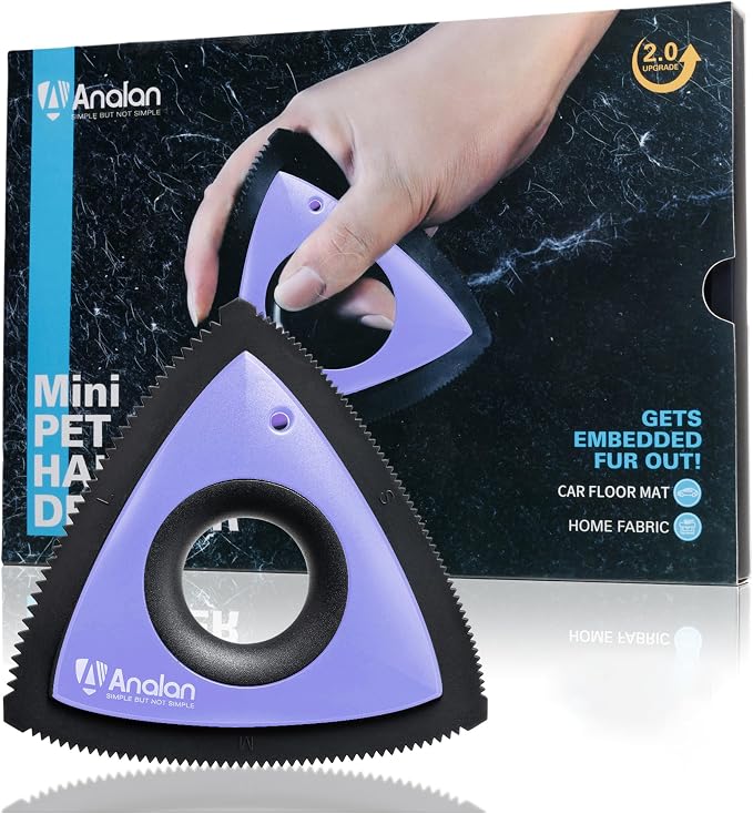 Analan Mini Pet Hair Remover for Car Detailing Supplies, Carpet Dog Hair Remover for Car Interior, Triangle Dog Hair Remover for Auto Detailing, Couch, Furniture, Lint, Carpet(Purple)
