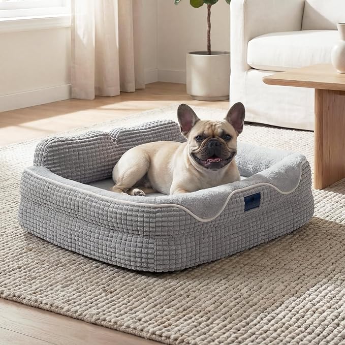 Veehoo Cute Dog Bed for Medium Sized Dogs, Orthopedic Waterproof Medium Pet Beds with Sides, High Back Non-Slip Bottom and Egg-Crate Foam Pet Couch Sofa with Washable Removable Cover Grey, 28"