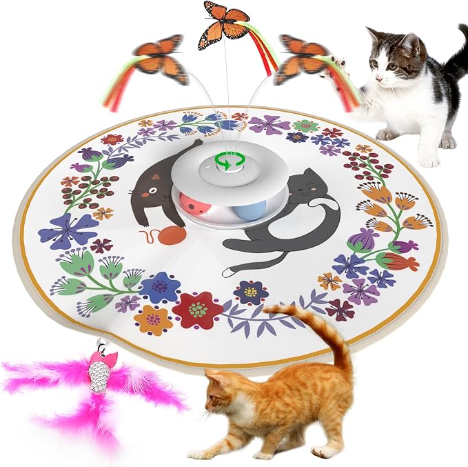 4-in-1 Interactive Cat Toy ，Auto Flutter Toy,Sensor Automatic Hide & Seek, USB Rechargeable 6 Modes for Indoor Cats Exercise Boredom Relief, Multi-Color Options