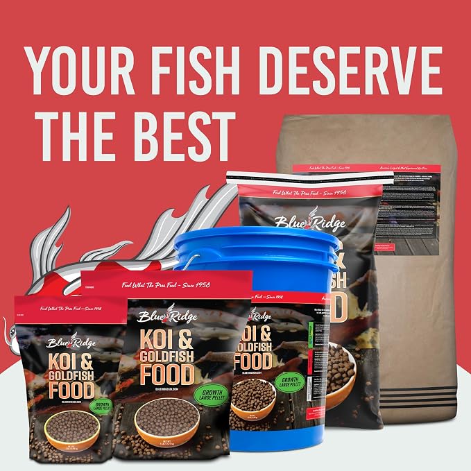 Blue Ridge Koi Fish Food 25lb - Koi Food Large 3/16" Growth Formula, Goldfish Food, Premium Fish Food for Ponds, Ponds Fish Food, Floating Pond Pellets