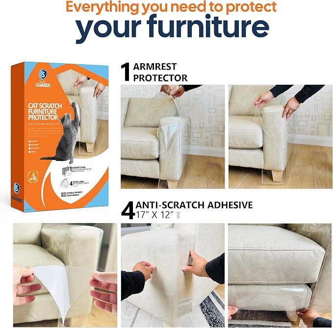 Cat Scratch Furniture Protector, Couch Arm Covers, Furniture Protectors from Cats Scratching, Sofa Arm Covers, One Sided Anti-Scratching Sticky Tape, Cat Scratch Deterrent - Model 1a