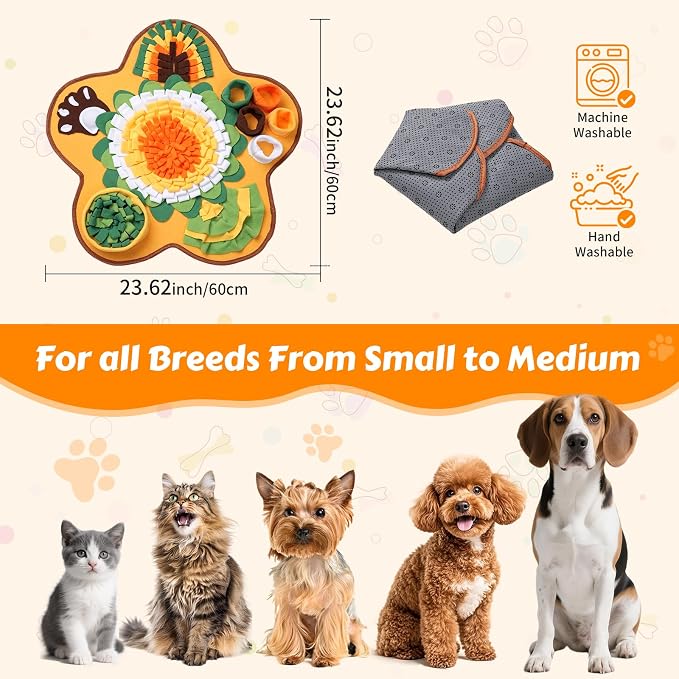 Snuffle Mat for Dogs, Pet Foraging Mat for Small and Medium Dogs, Interactive Puzzle Sniff Pad for Puppies to Keep Busy & Stress Relief, Slow Feeder Mats with Squeaky Sounds